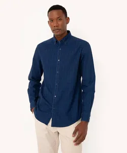camisa de algodão comfort xadrez manga longa azul marinho GG