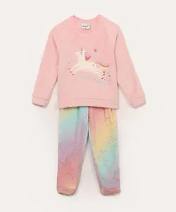 pijama de pelúcia infantil longo unicórnio rosa 6