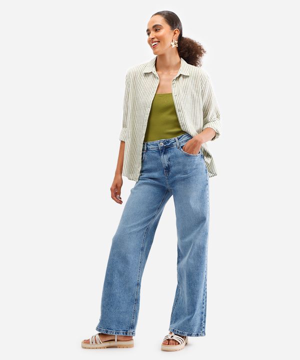 calça wide leg feminina jeans azul 44