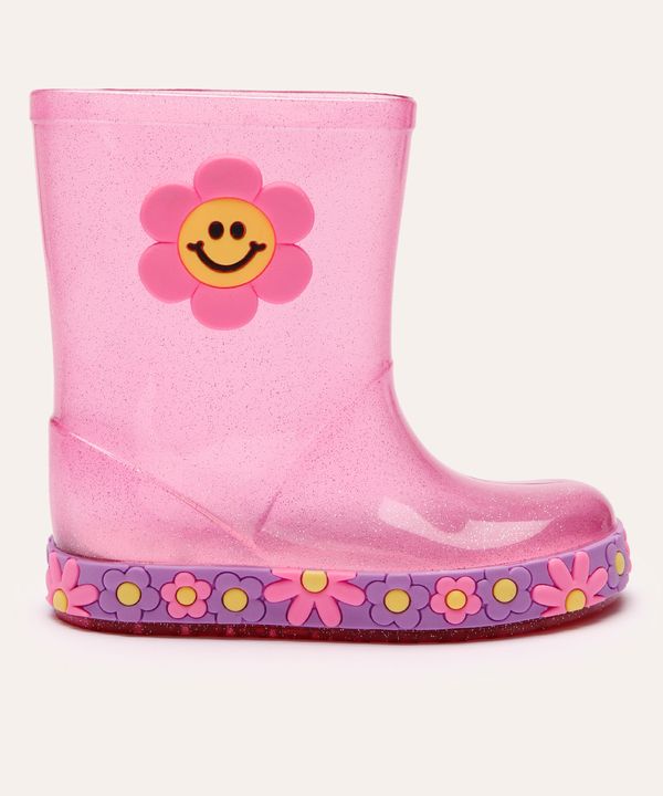galocha infantil com glitter floral rosa 21-22