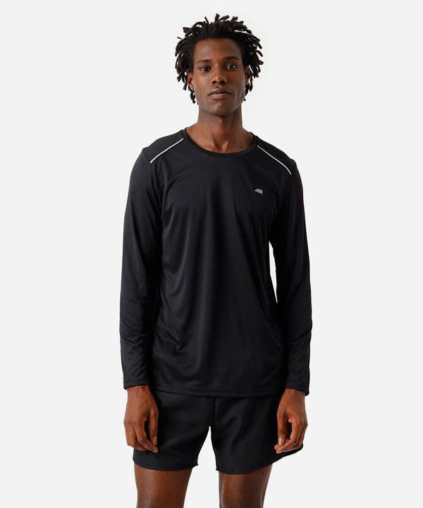 camiseta masculina manga longa running preta M