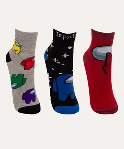 kit de 3 pares de meias infantil among us cano médio colorido 30-33