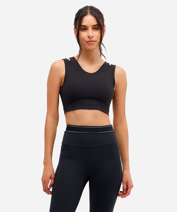 top feminino esportivo com recortes preto P