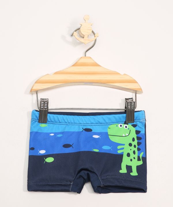 Sunga Infantil Dinossauro Boxer com Proteção UV50+ Azul Marinho 3