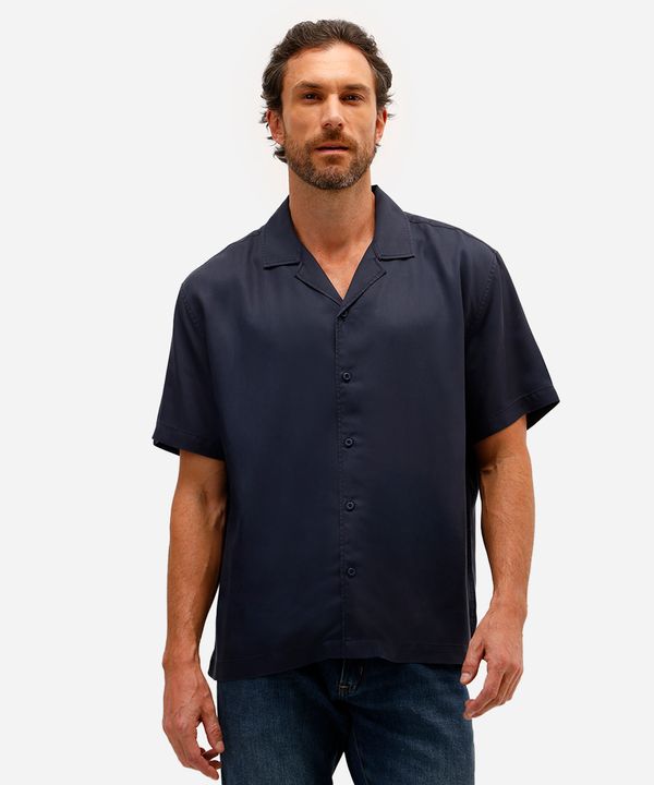 camisa masculina de liocel manga curta azul M