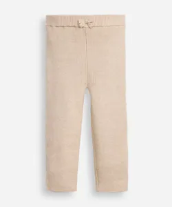 calça legging infantil de tricot canelada bege 18-24