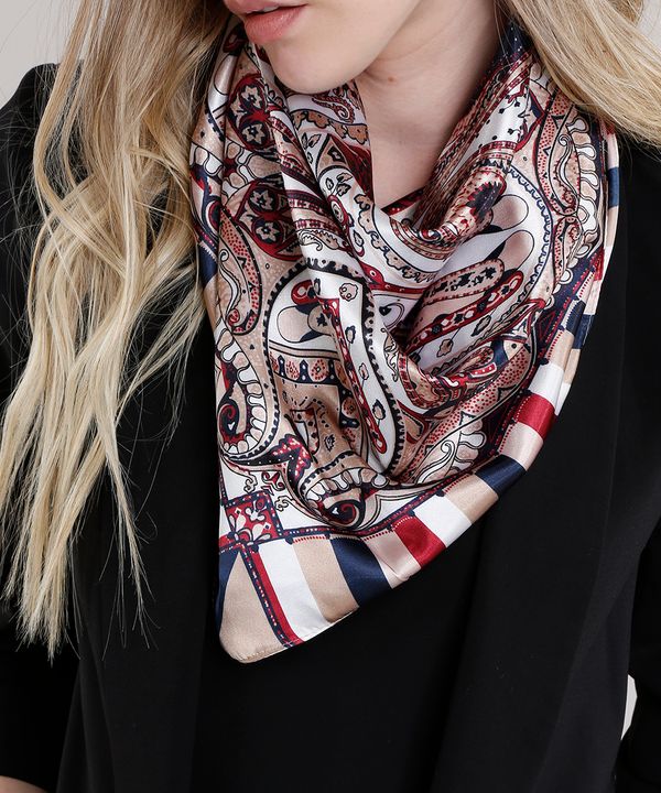 Lenço Feminino Acetinado Estampado Bege Único