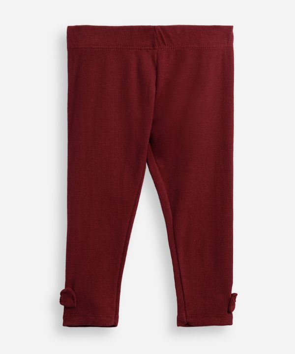 calça legging infantil de algodão com laços canelada vinho 2