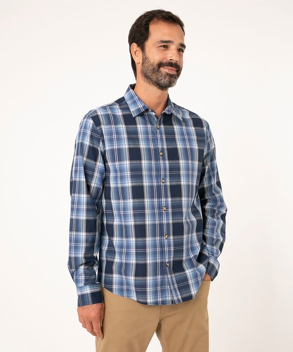 camisa manga longa xadrez azul médio M