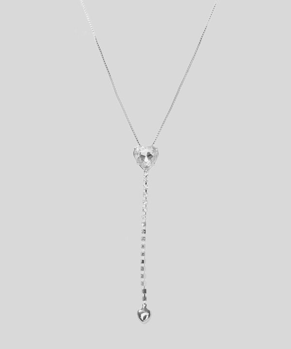 Colar Feminino com Pingente de Coração Pedra Zircônia e Strass Prateado Único