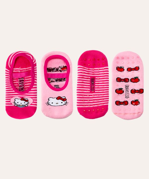 kit de 2 meias sapatilha hello kitty antiderrapante rosa médio 34-39