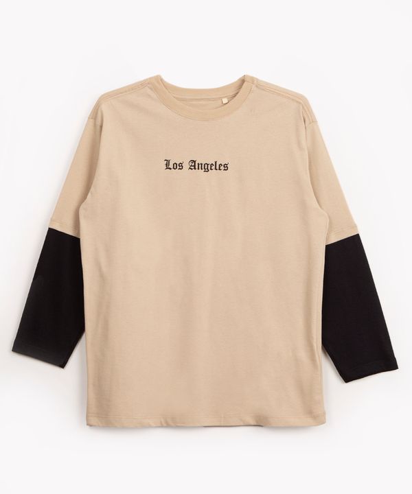 camiseta de algodão infantil los angeles manga longa bege escuro 12