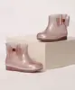 Galocha Infantil LueLua Transparente com Laço e Glitter Rosa Escuro 23-24