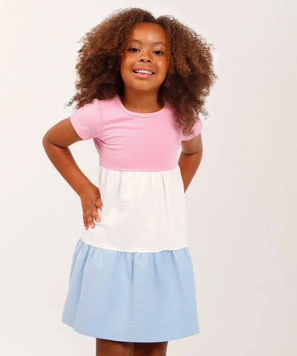 vestido infantil de algodão texturizado colorido 8