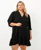 vestido texturizado mangas bufantes plus size preto GG1