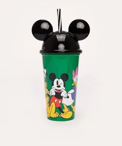 copo com tampa e canudo mickey colorido Único