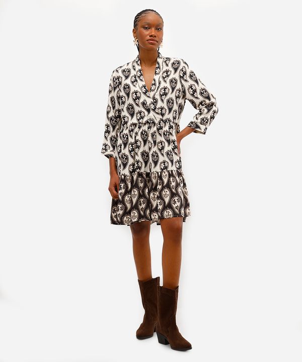 vestido curto feminino de viscose paisley bege P