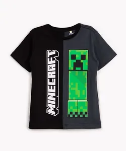 camiseta infantil de algodão minecraft preto 4