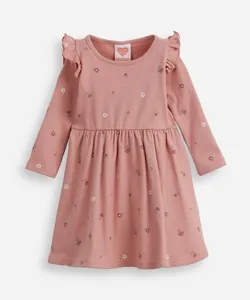 vestido infantil manga longa floral rosa 3