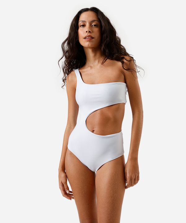 maiô ombro único feminino dupla face com recorte off white G