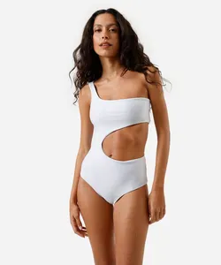 maiô ombro único feminino dupla face com recorte off white P