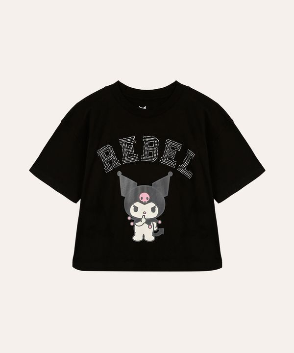 camiseta de algodão infantil kuromi com brilhos preta 16