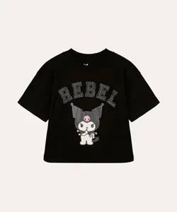 camiseta de algodão infantil kuromi com brilhos preta 14