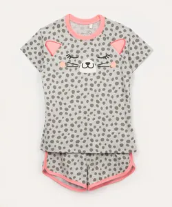 pijama de algodão infantil onça manga curta cinza mescla 6
