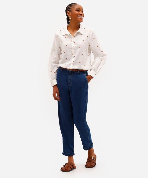 calça cenoura feminina jeans com cinto azul 44