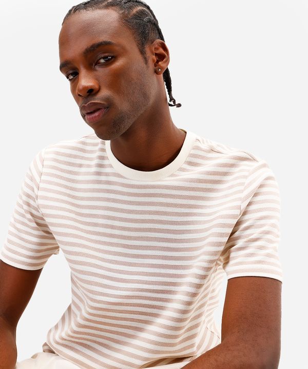 camiseta de tricot listrada - bege M