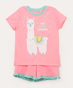 pijama infantil manga curta lhama rosa 2