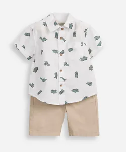 conjunto curto infantil de algodão dinossauro off white 4