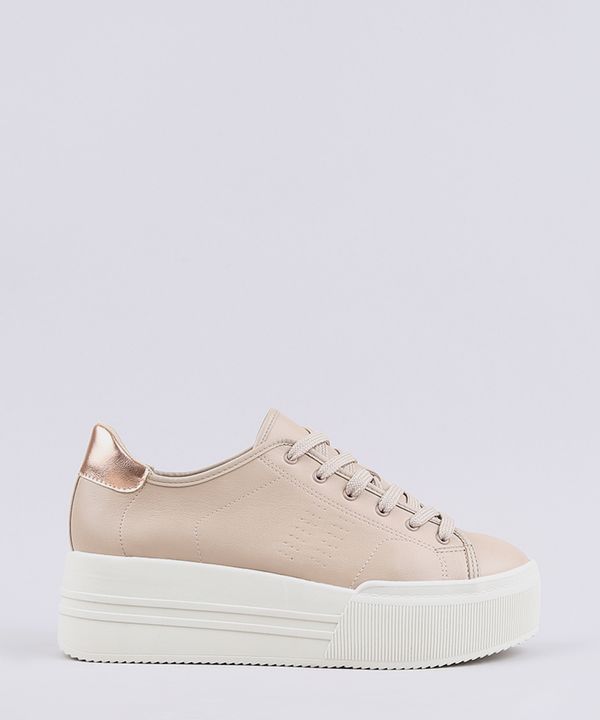 Tênis Feminino Moleca Flatform com Recorte Metalizado Bege 36