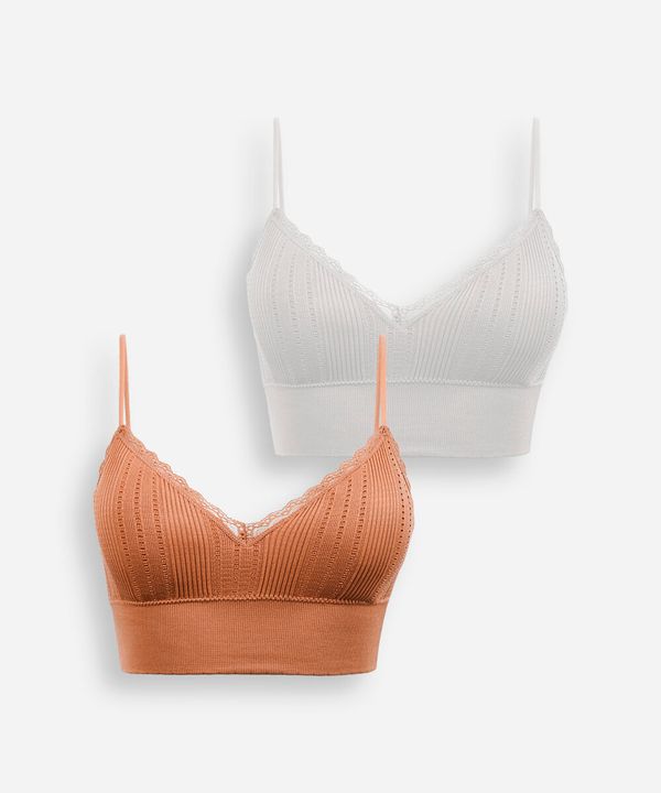kit de 2 sutiãs sem costura alongado com renda colorido GG