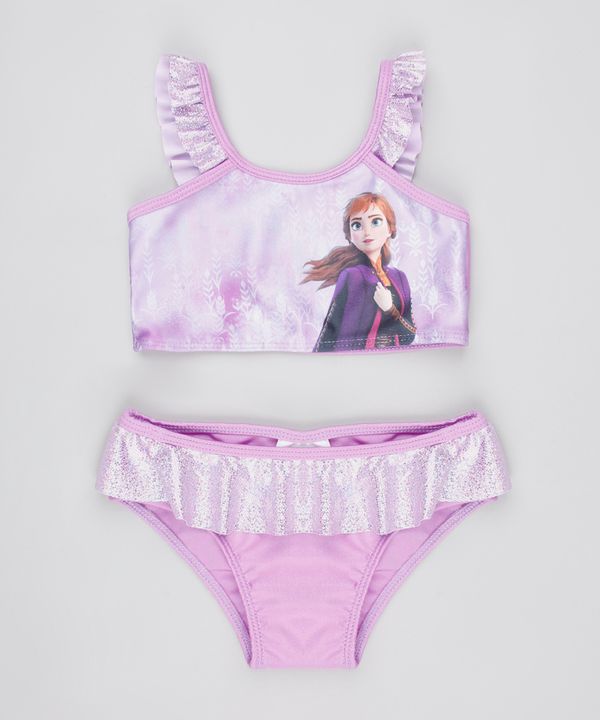Biquíni Infantil Anna Frozen com Brilho Holográfico Proteção UV50+ Lilás 6