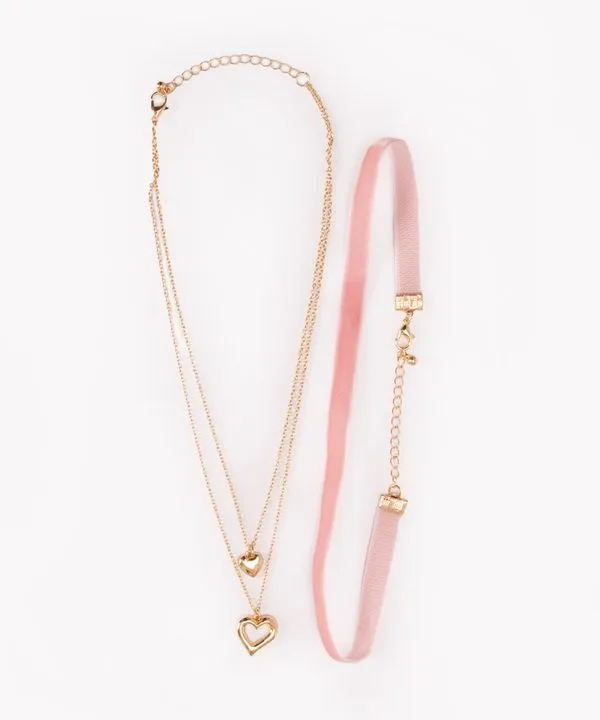 kit de 2 colares corações dourado Único