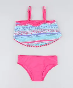 Biquíni Infantil com Estampa Étnica Proteção UV50+ Pink 8
