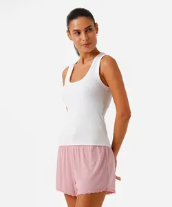 short de pijama feminino avulso com renda canelado rosa GG