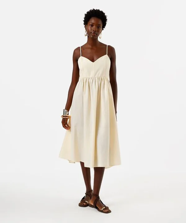 vestido midi alça fina feminino com algodão decote coração bege G