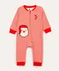 macacão infantil longo com zíper bordado papai noel vermelho 9-12
