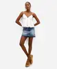 saia curta feminina jeans cintura média barra desfiada azul 46