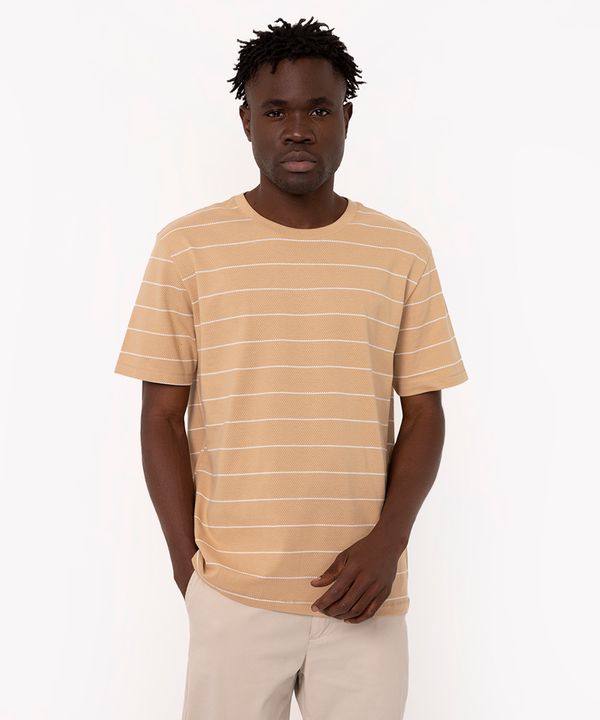camiseta de algodão texturizada listrada manga curta kaki P