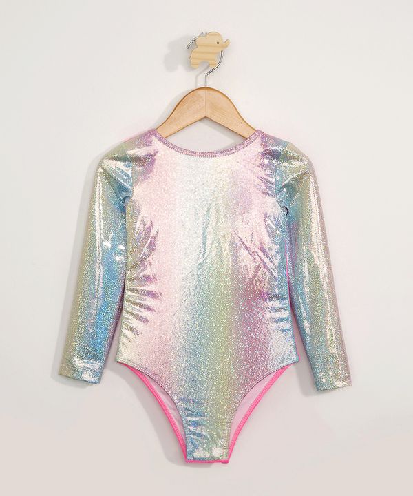 Maiô Infantil Estampado Tie Dye Holográfico Manga Longa Proteção UV50+ Multicor 4