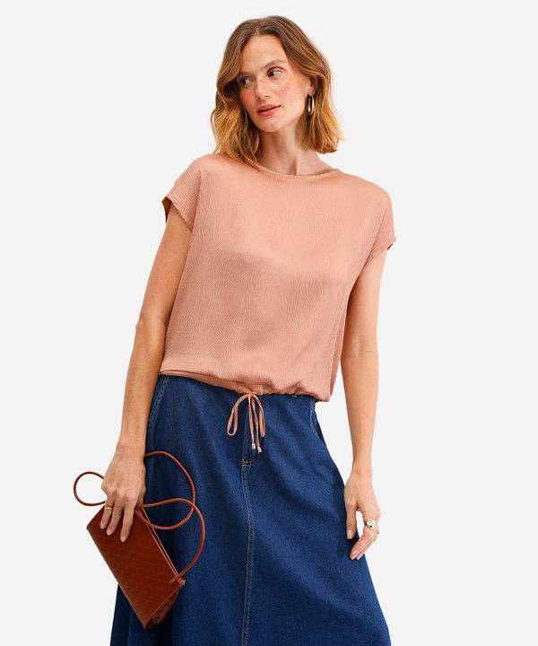 blusa feminina texturizada com amarração marrom G