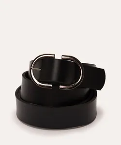 cinto médio fivela arredondada de metal preto 115CM