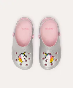 babuche infantil com glitter unicórnio prateado 28-29