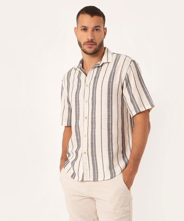 camisa de algodão manga curta listrada branco M
