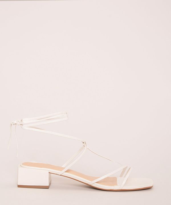 sandália feminina salto baixo com amarração oneself off white 37