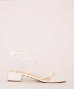 sandália feminina salto baixo com amarração oneself off white 38