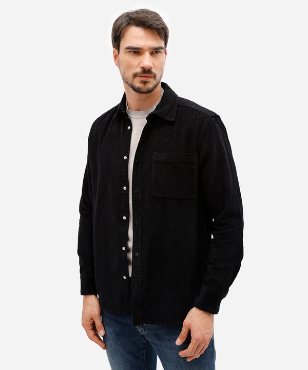 camisa masculina de veludo cotelê manga longa preta P
